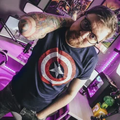 Captain America - Distressed Shield Logo T-Shirt Blauw