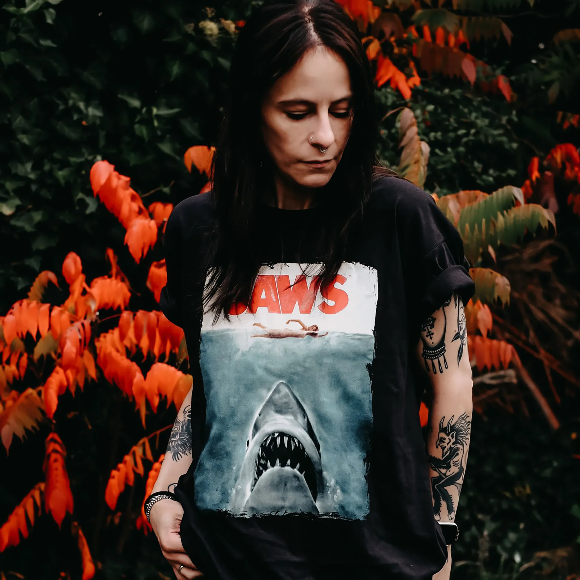 De Witte Haai - Jaws Poster Shirt Zwart