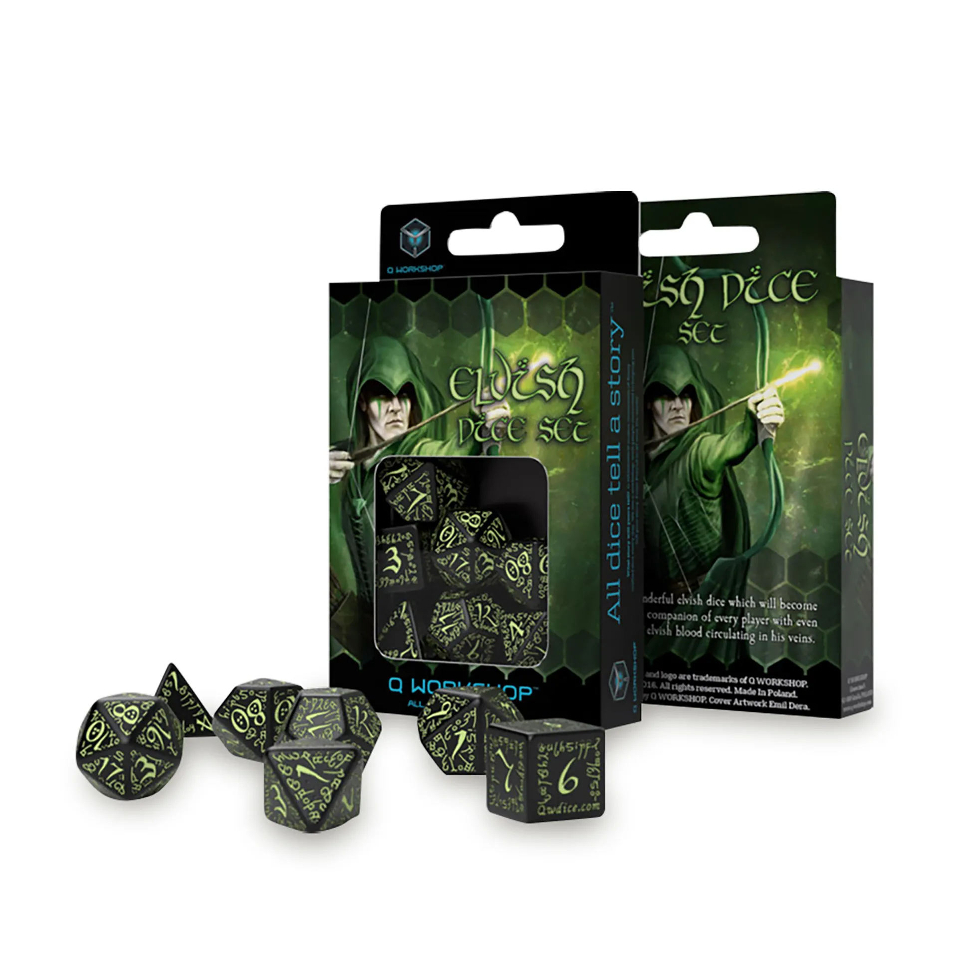 Elvish RPG Dobbelsteen Set 7dlg Glow in The Dark Editie
