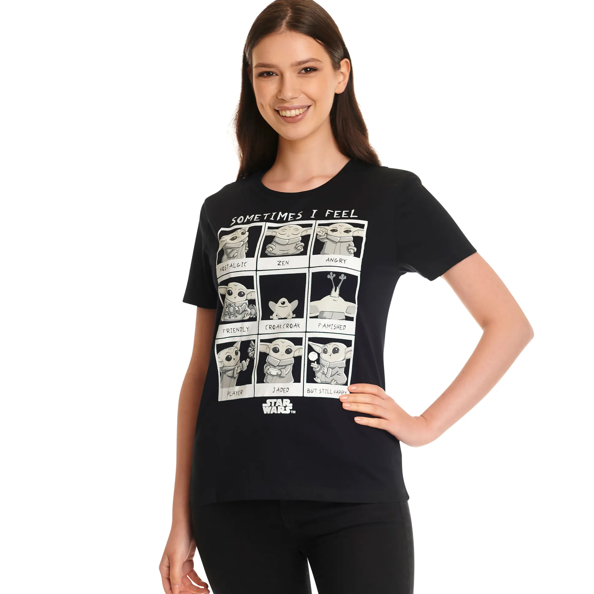 Grogu Emoties Dames T-Shirt Zwart - Star Wars The Mandalorian