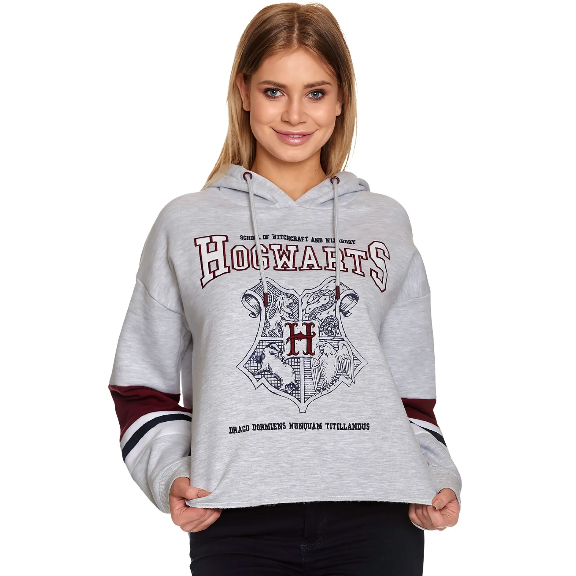 Harry Potter - Hogwarts School Crop Hoodie Dames Grijs