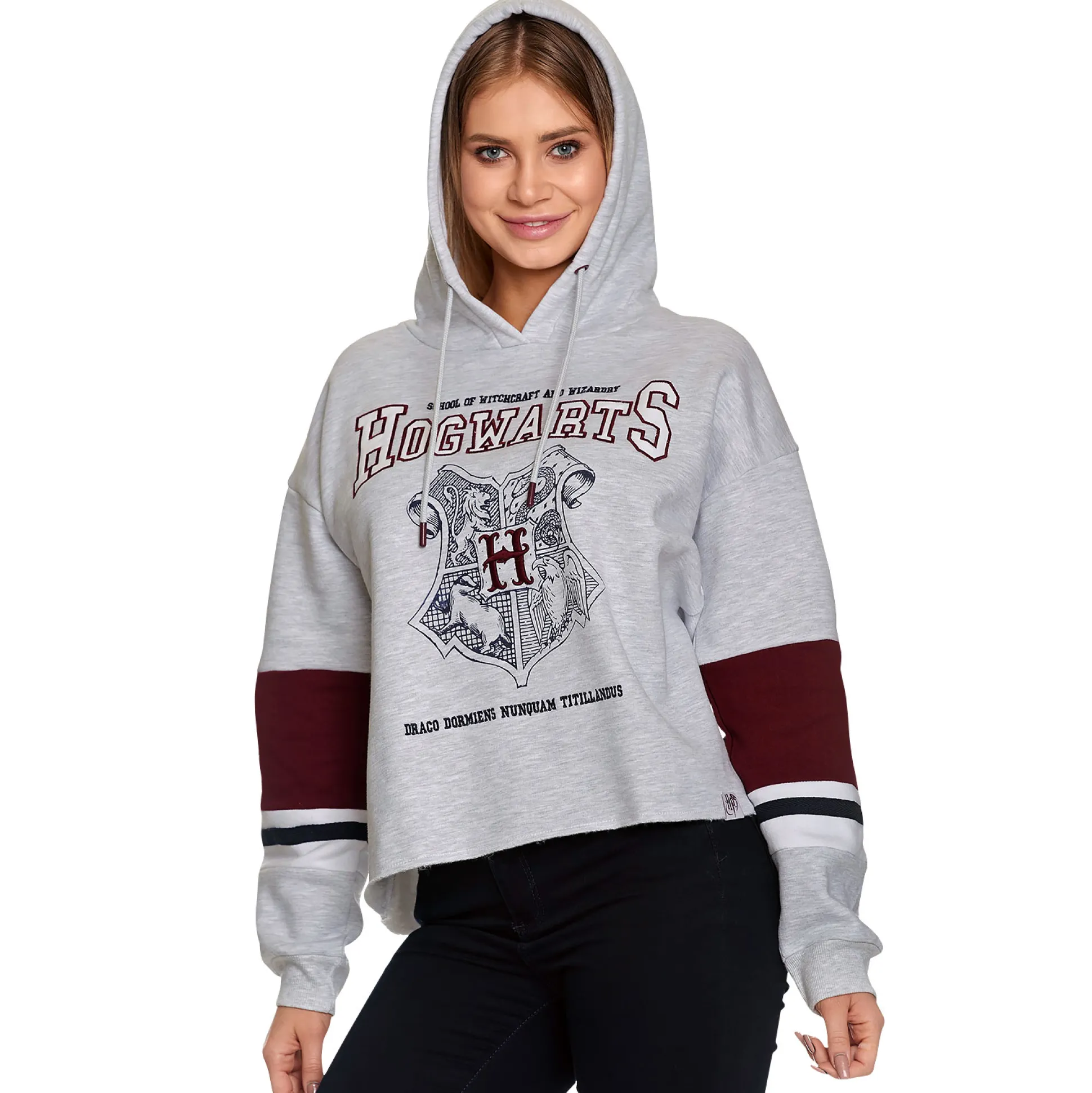 Harry Potter - Hogwarts School Crop Hoodie Dames Grijs