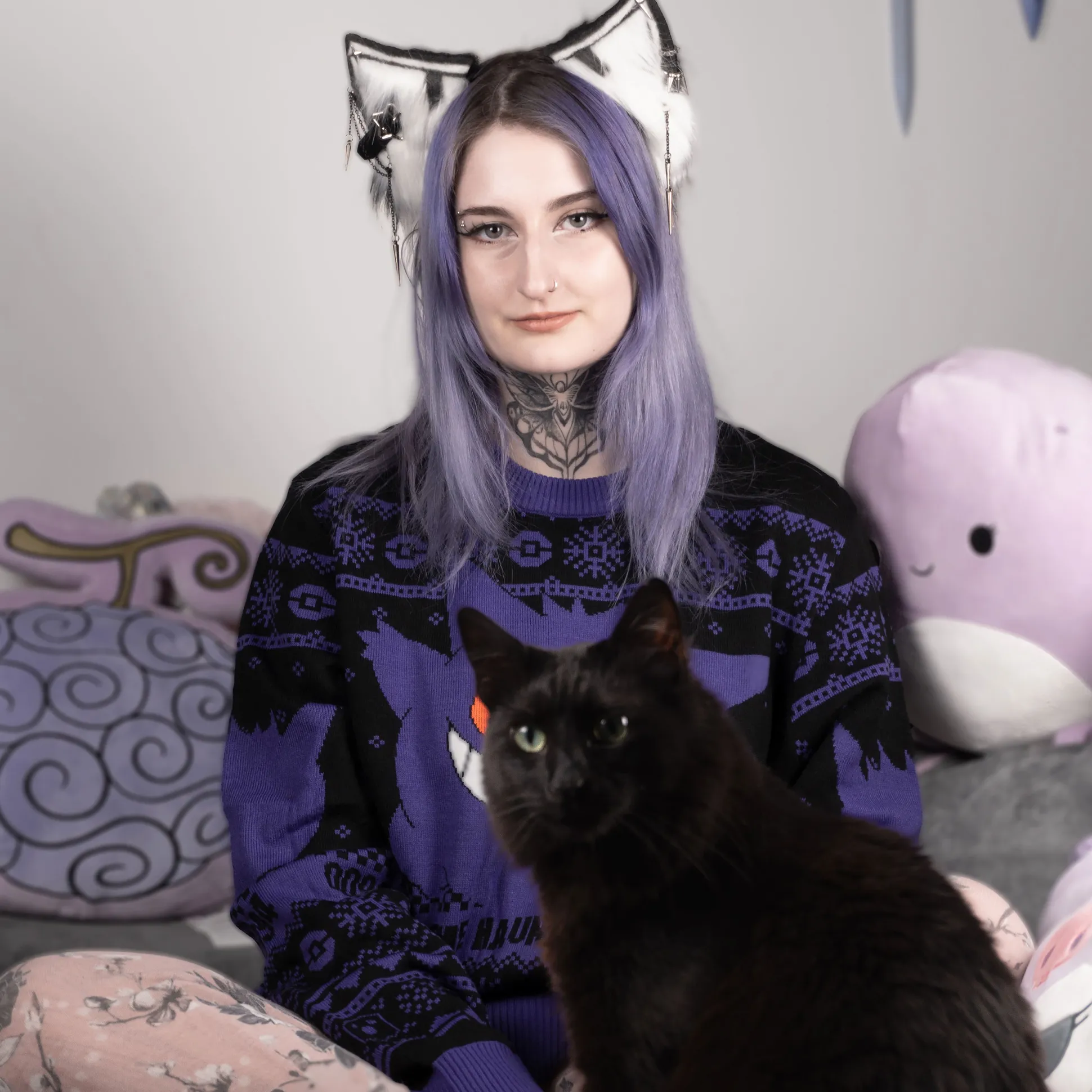 Kitsune Oren wit-zwart