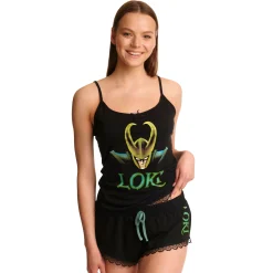 Loki - Logo Pyjama Dames kort met kant zwart