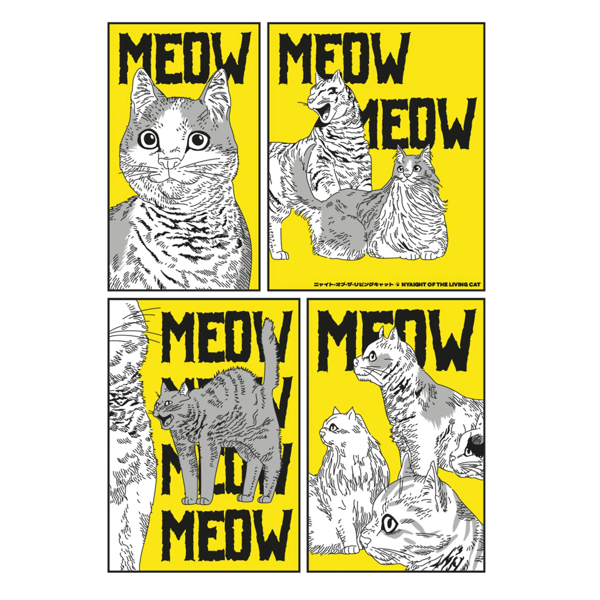 Meow T-shirt voor Night of the Living Cat fans wit