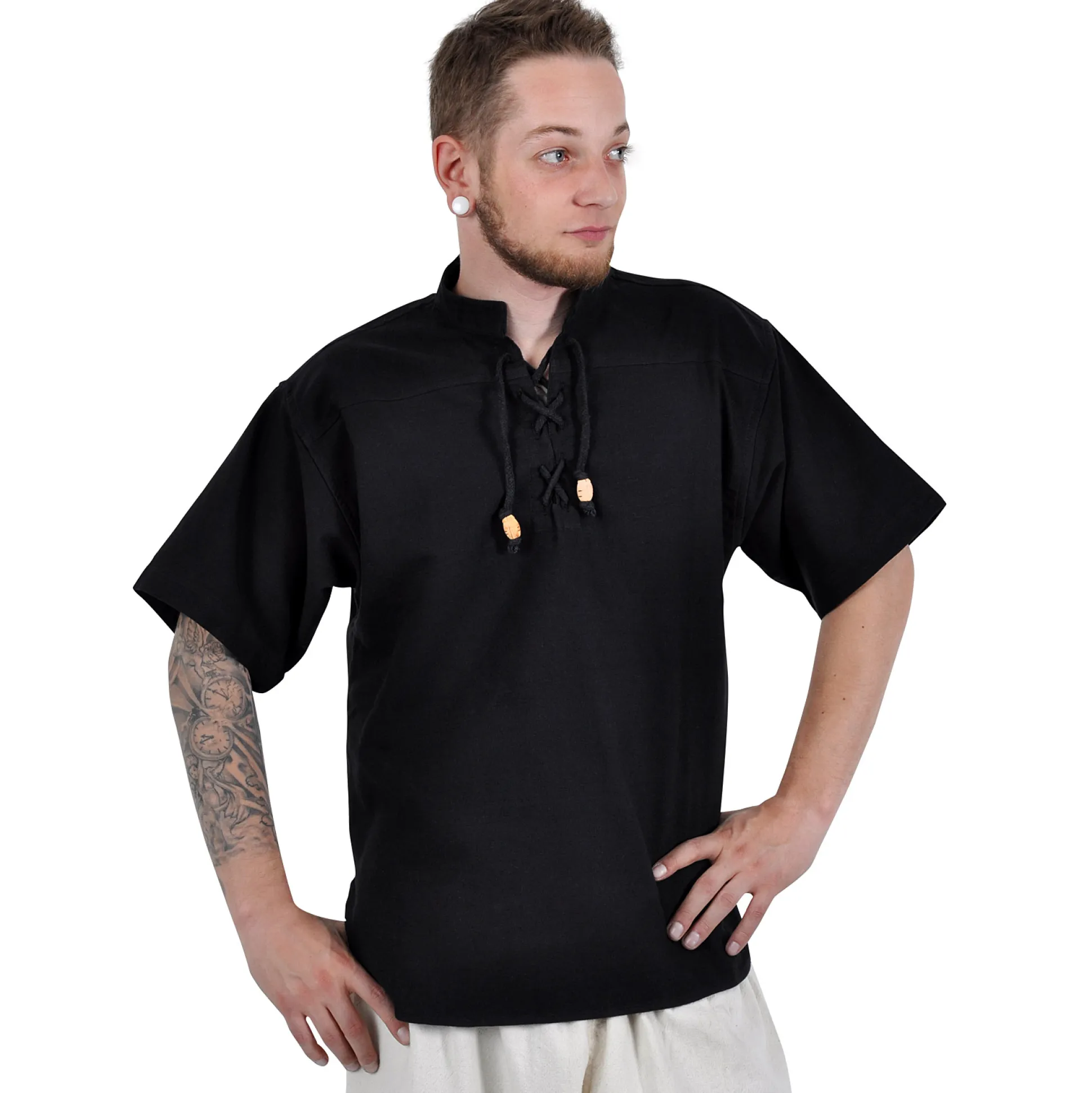 Middeleeuws Kort Mouwen Shirt Zwart