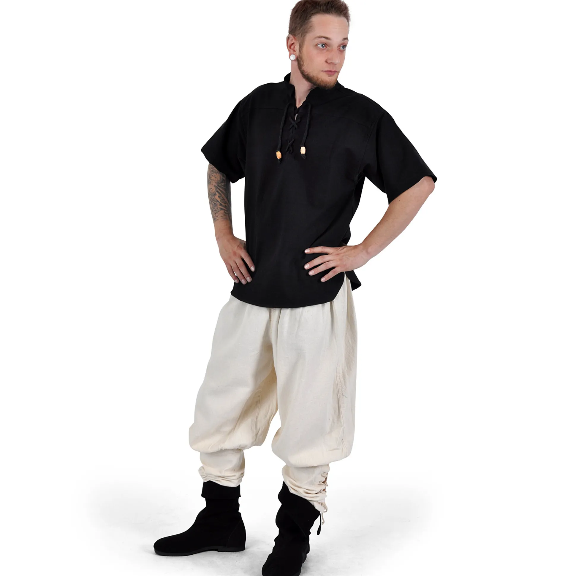 Middeleeuws Kort Mouwen Shirt Zwart