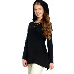 Middeleeuwse Blouse Lea met Capuchon Zwart