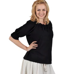 Middeleeuwse blouse met korte mouwen Sandra zwart