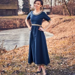 Middeleeuwse Jurk Ennlin met Korte Mouwen Blauw