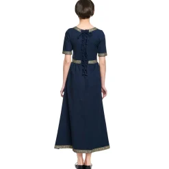 Middeleeuwse Jurk Ennlin met Korte Mouwen Blauw