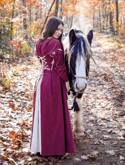 Middeleeuwse jurk Larina rood-beige