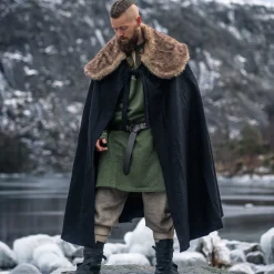 Middeleeuwse mantel met kunstbont zwart