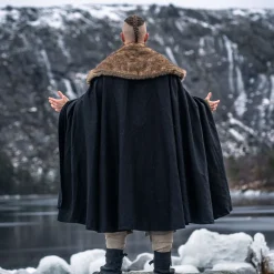 Middeleeuwse mantel met kunstbont zwart