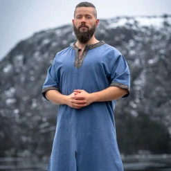 Middeleeuwse tuniek korte mouw met blauwe rand