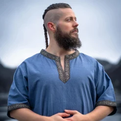 Middeleeuwse tuniek korte mouw met blauwe rand