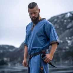 Middeleeuwse tuniek korte mouw met blauwe rand