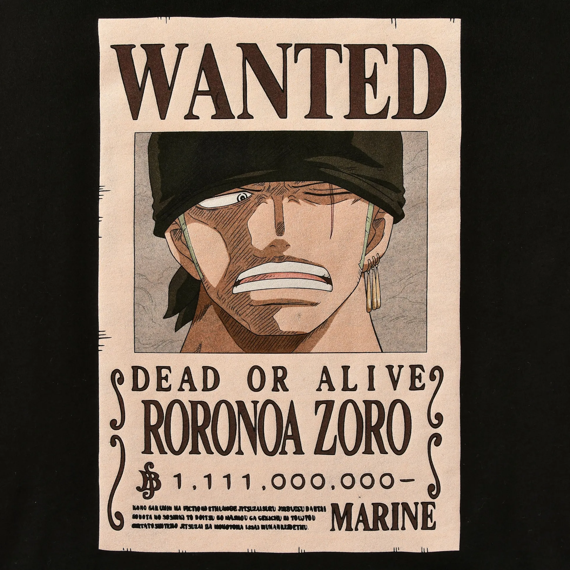 One Piece - Roronoa Zoro Wanted T-Shirt zwart