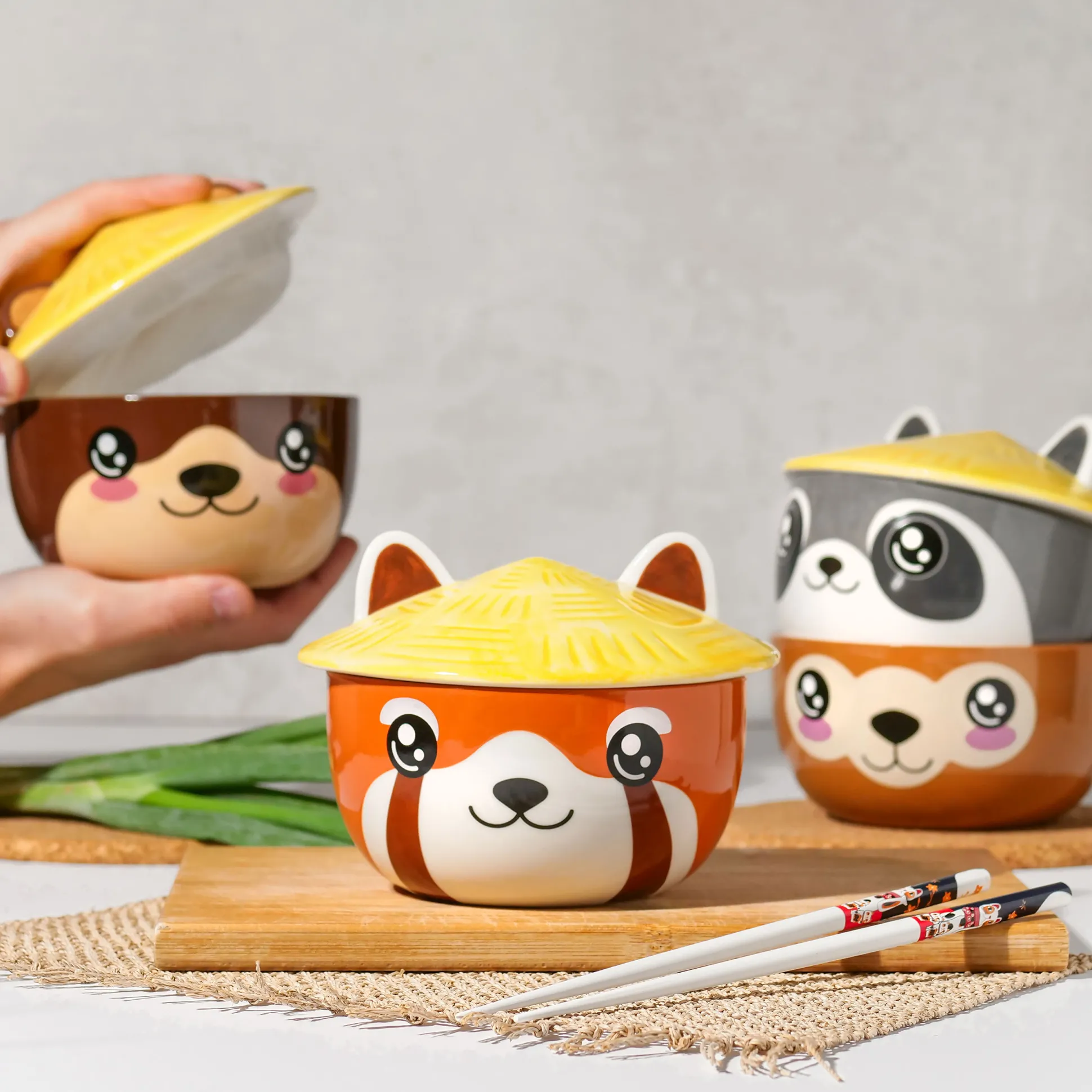 Rode Panda Kawaii Kom met Deksel voor Anime Fans