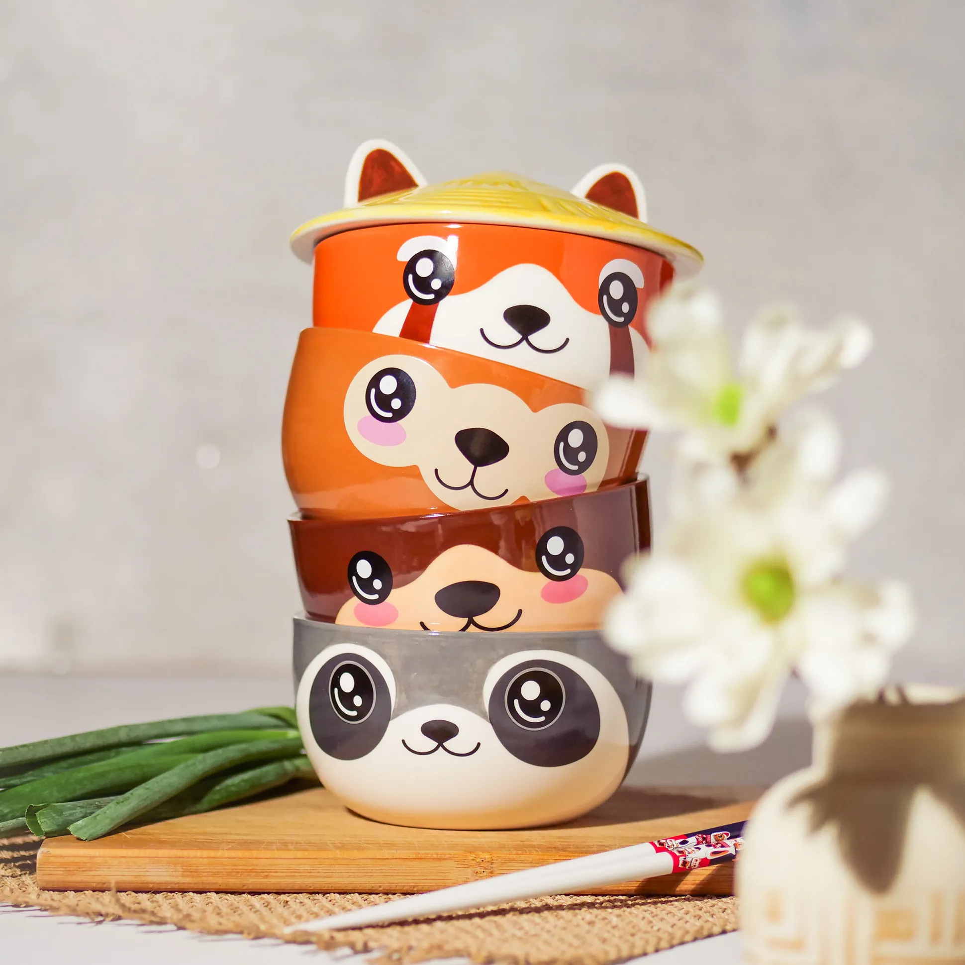 Rode Panda Kawaii Kom met Deksel voor Anime Fans