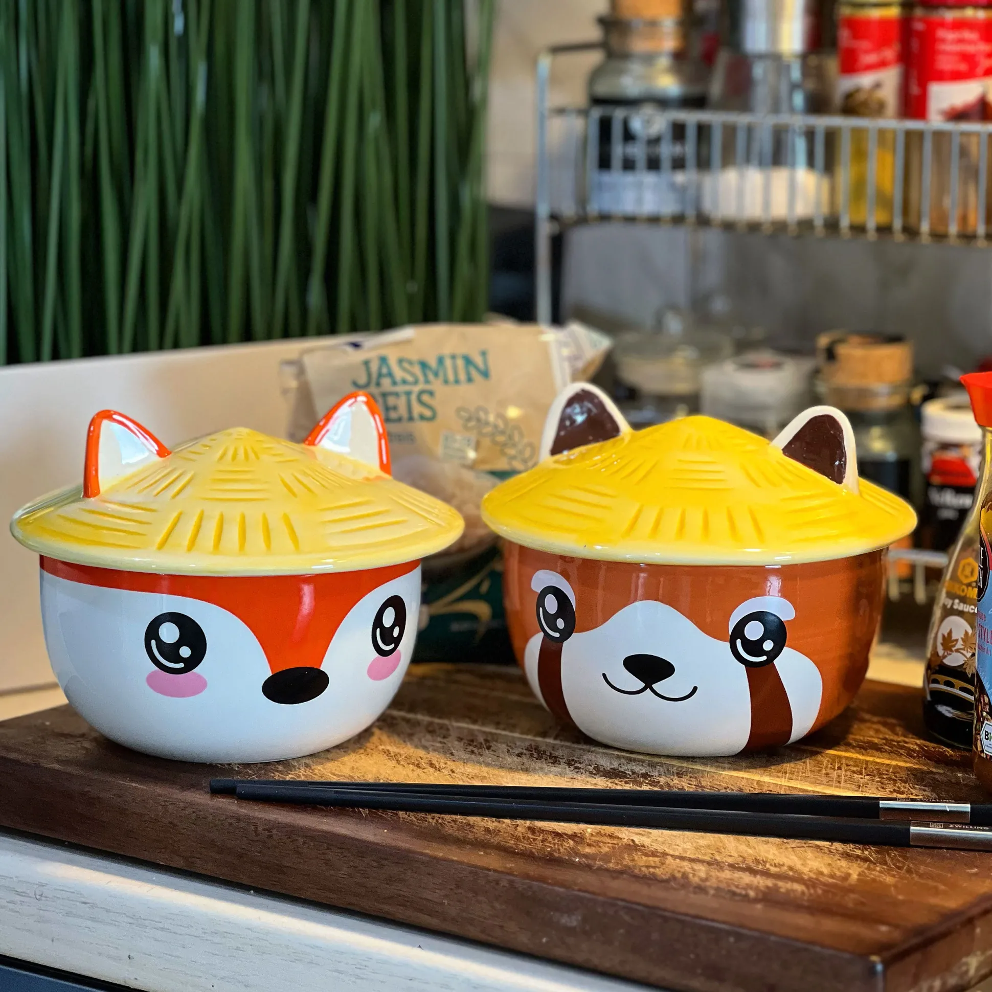 Rode Panda Kawaii Kom met Deksel voor Anime Fans