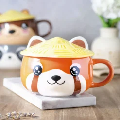 Rode Panda Kawaii Mok met Deksel voor Anime Fans