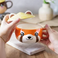Rode Panda Kawaii Mok met Deksel voor Anime Fans