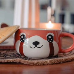 Rode Panda Kawaii Mok met Deksel voor Anime Fans
