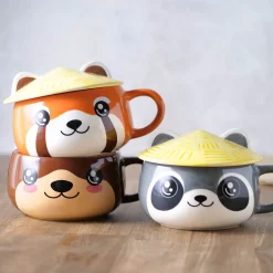 Rode Panda Kawaii Mok met Deksel voor Anime Fans