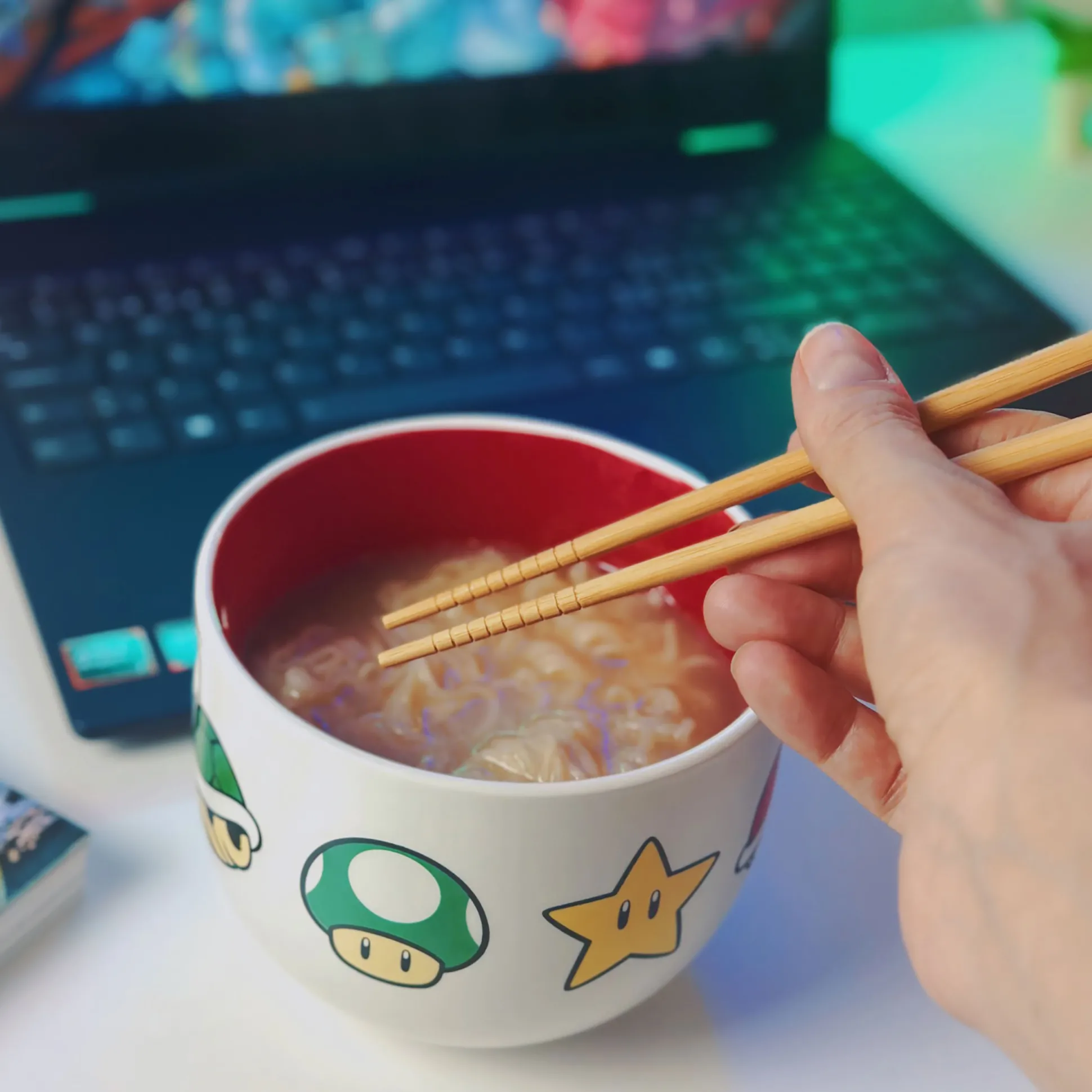 Super Mario - Symbolen Ramen Kom met Eetstokjes