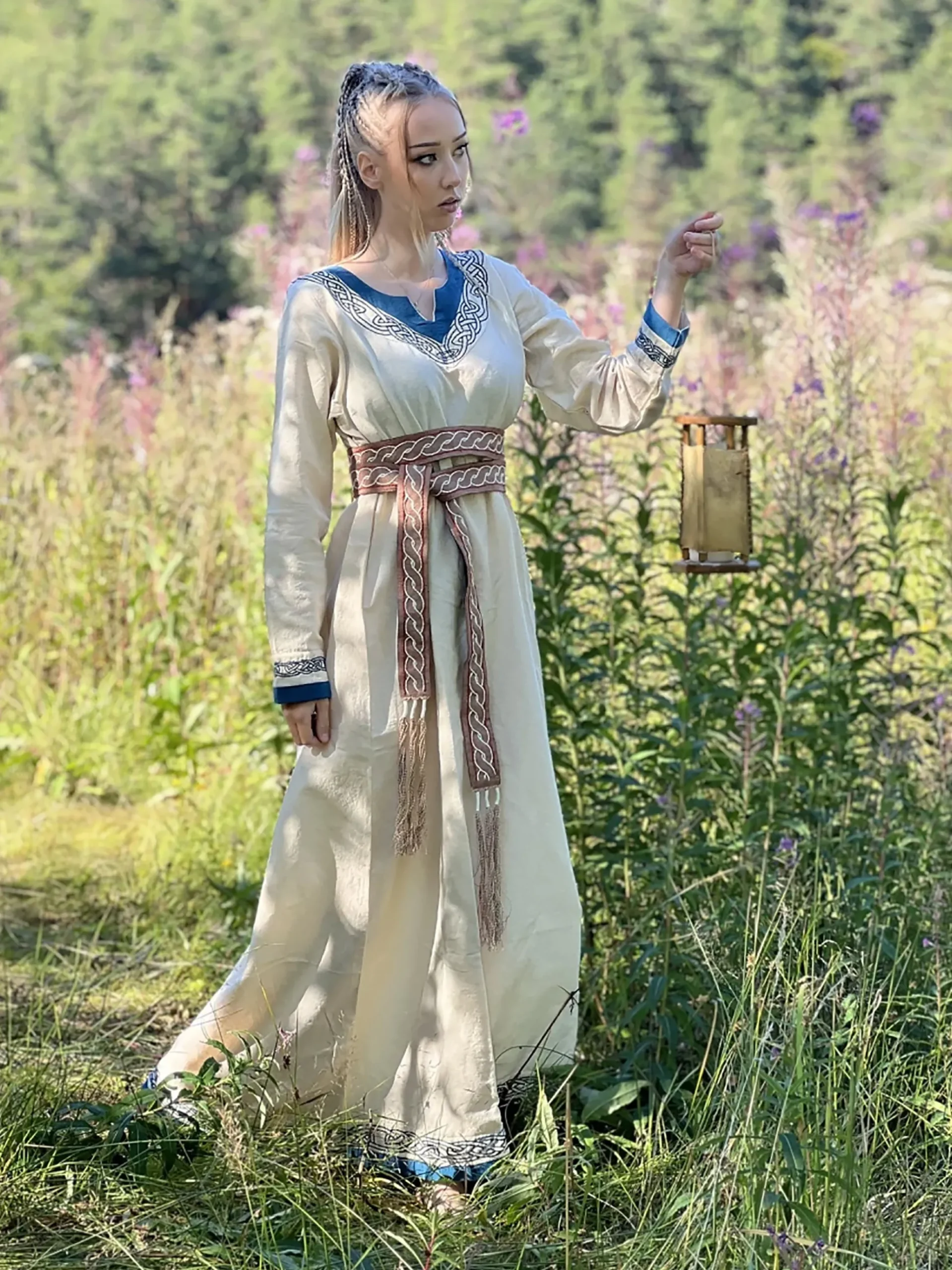 Viking Jurk Lagertha Beige-Blauw