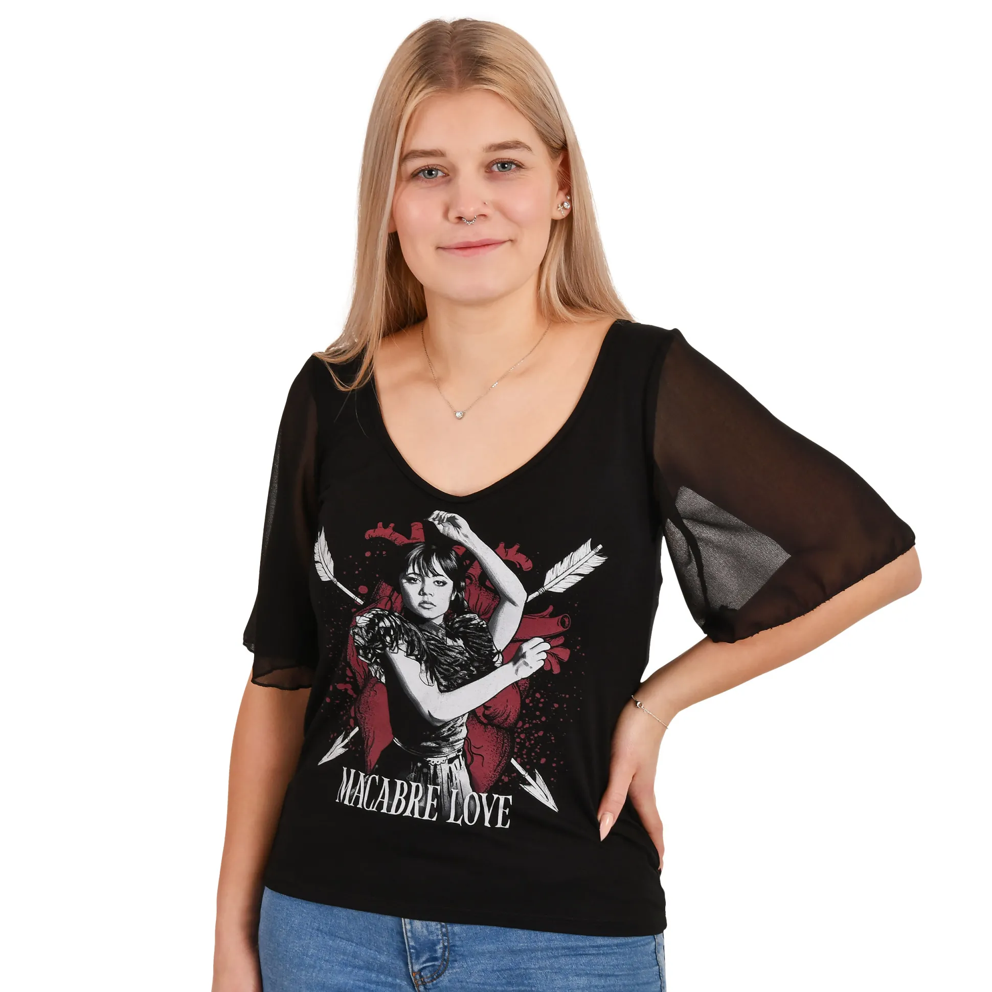 Wednesday - Macabere Liefde T-shirt met Vlindermouwen