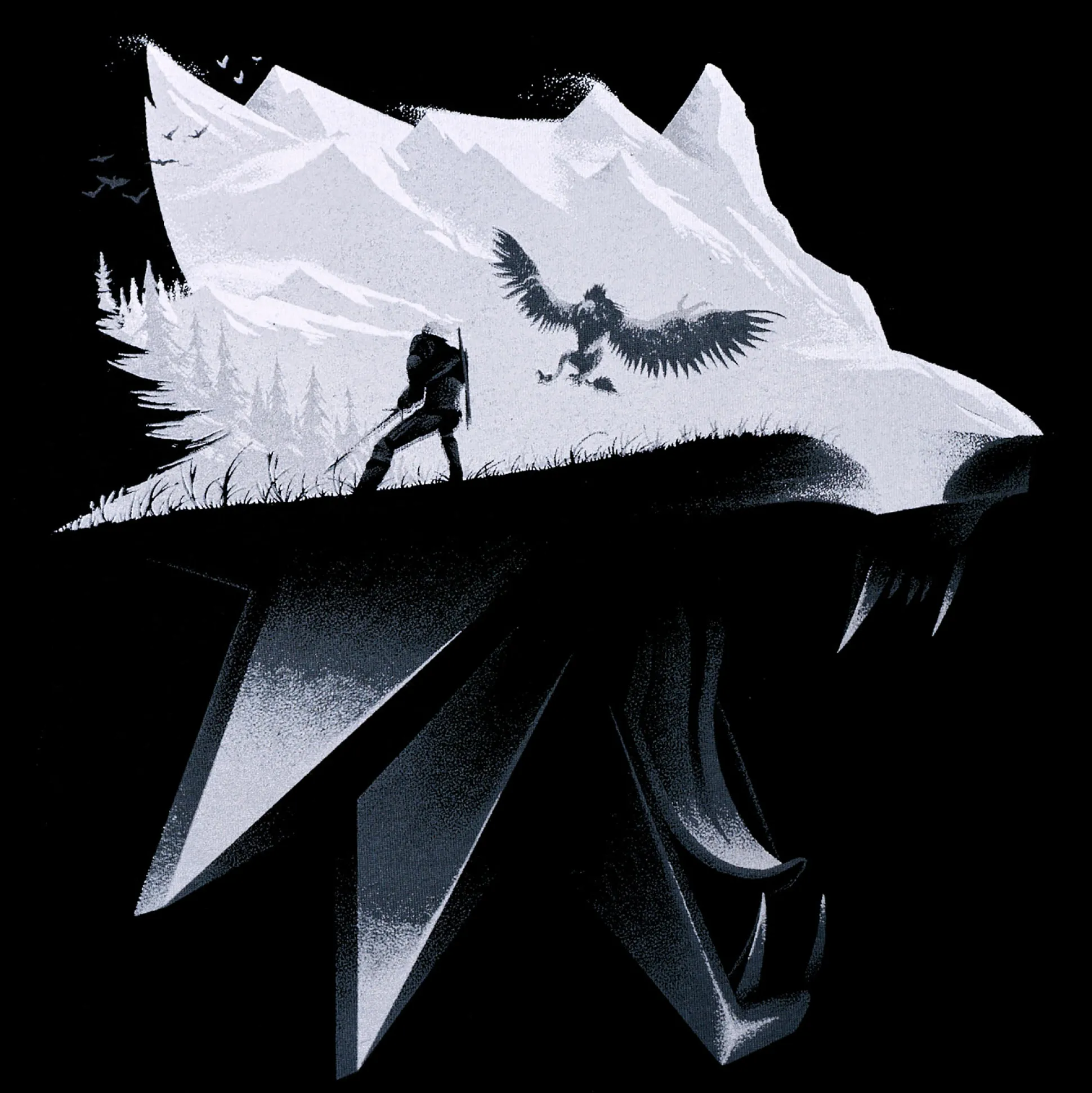 Witcher - Wolf Silhouet T-shirt Zwart