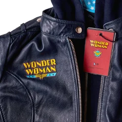 Wonder Woman - Logo Leren Jas met Capuchon Blauw
